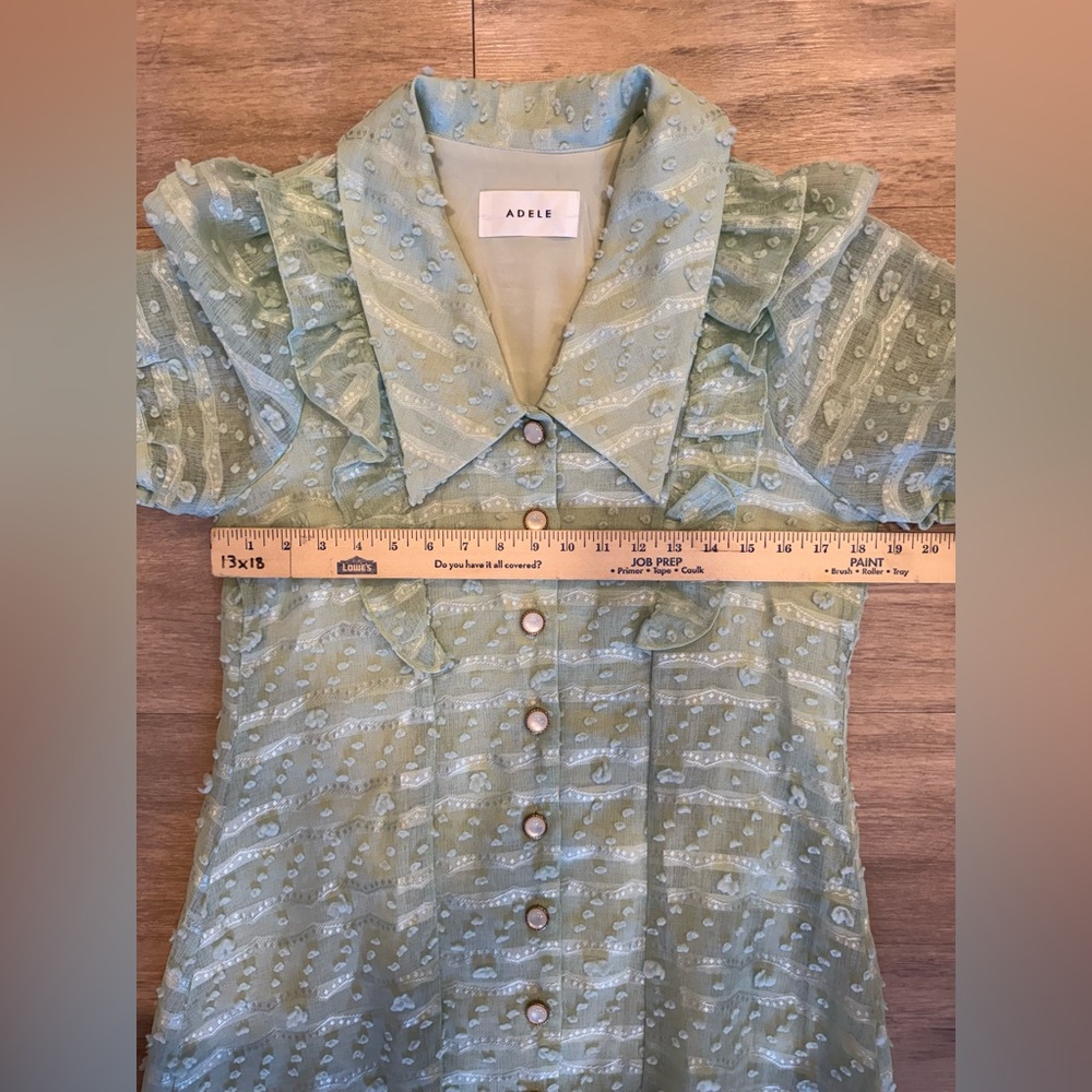 Adele Light Green Ruffled Button-Front Women's Dr… - image 8